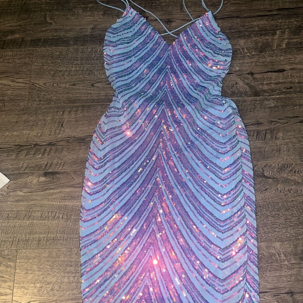 Elegant Blue and Purple Sequin Dress